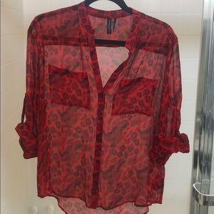 Red cheetah print blouse